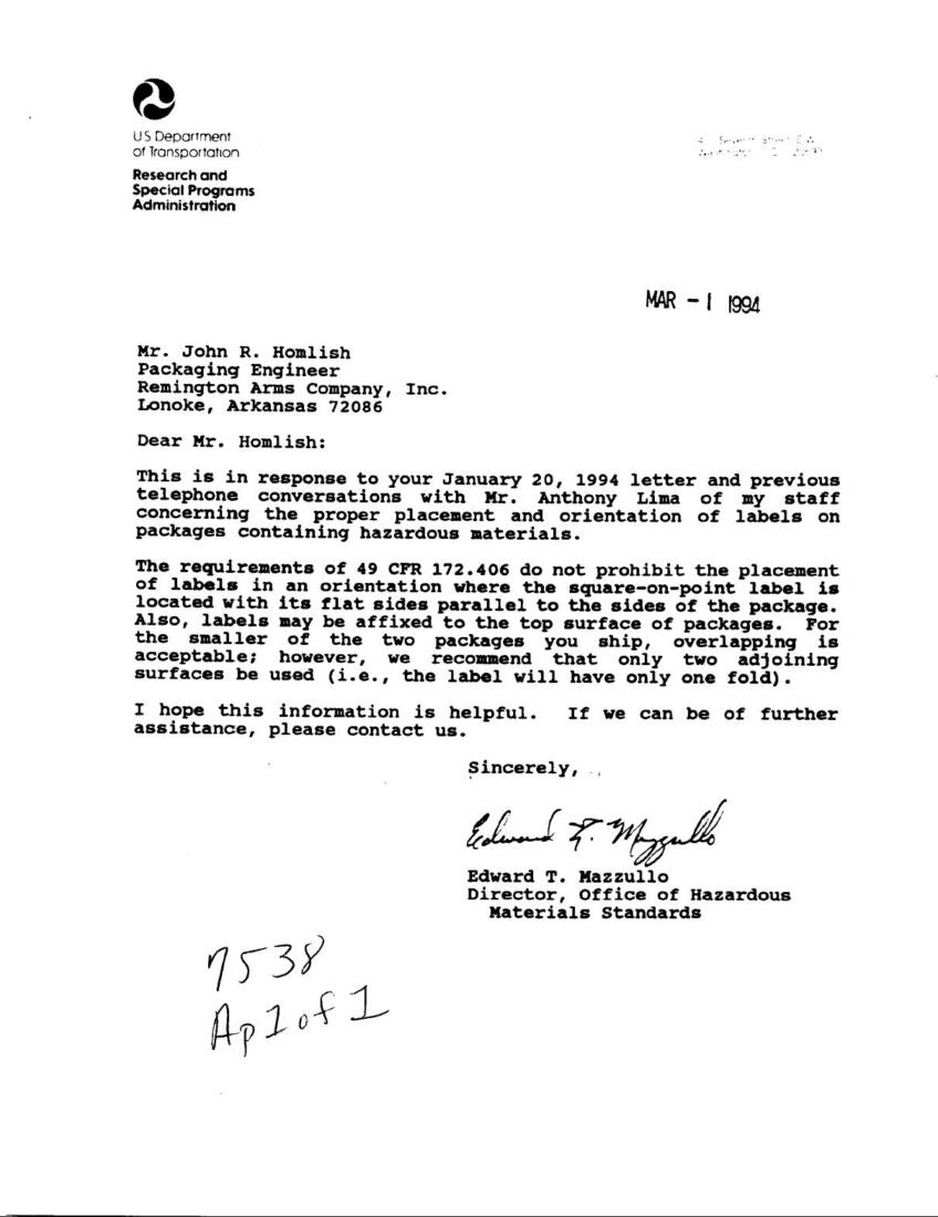 Letter from phmsa 09 0142