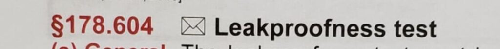 49 CFR 178.604 Leakproofness Test